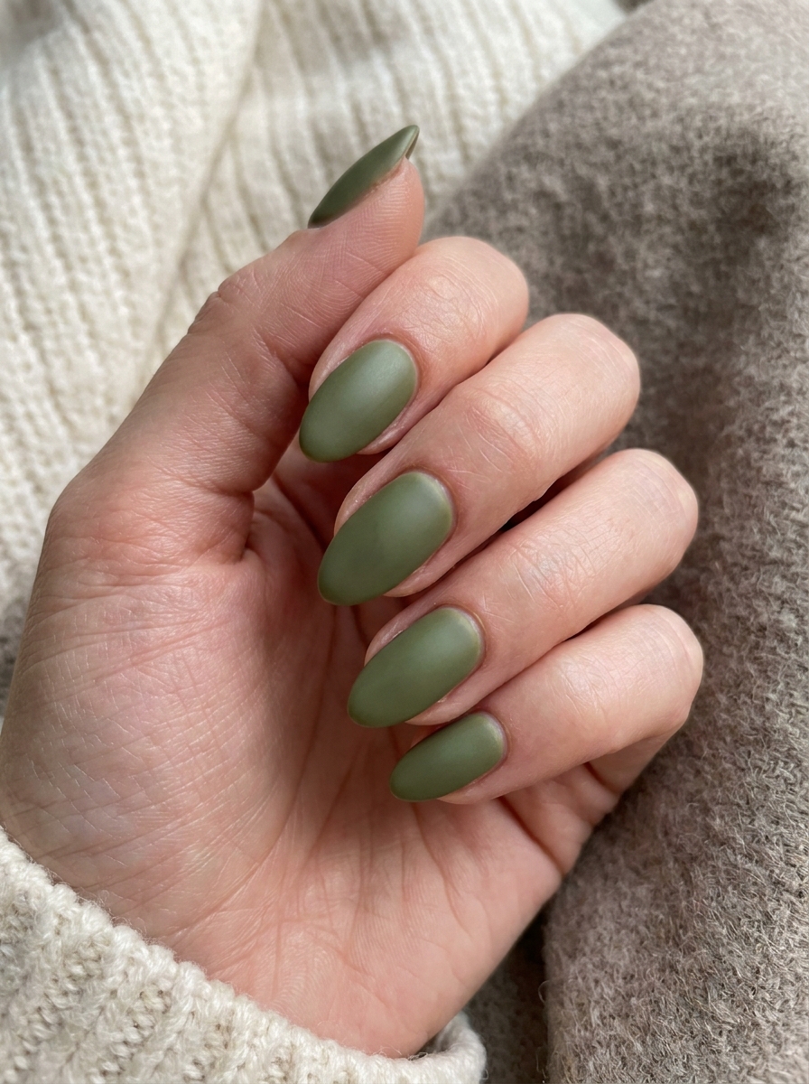 Matte Olive Green Nails als olivgrüne Herbstmaniküre 2026
